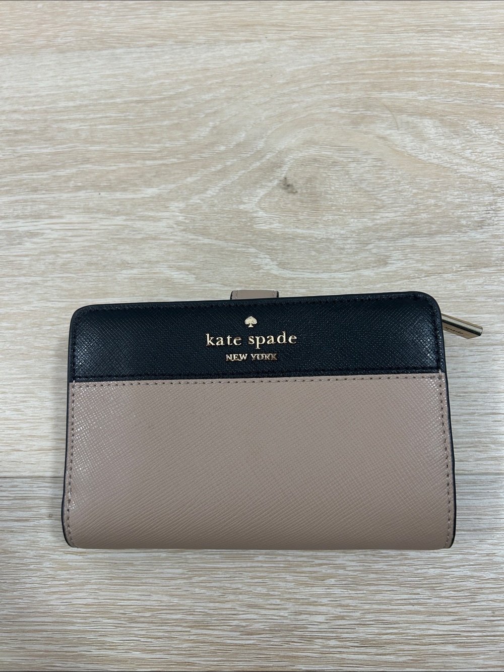 kate spade Black and Taupe Two-Tone Saffiano Wallet